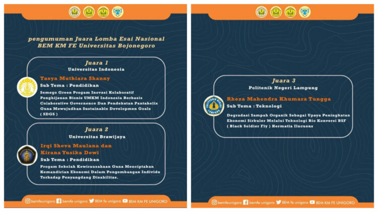 Economic Essay Competition BEM KM FE Unigoro Rampung Digelar, Ini Daftar Pemenangnya