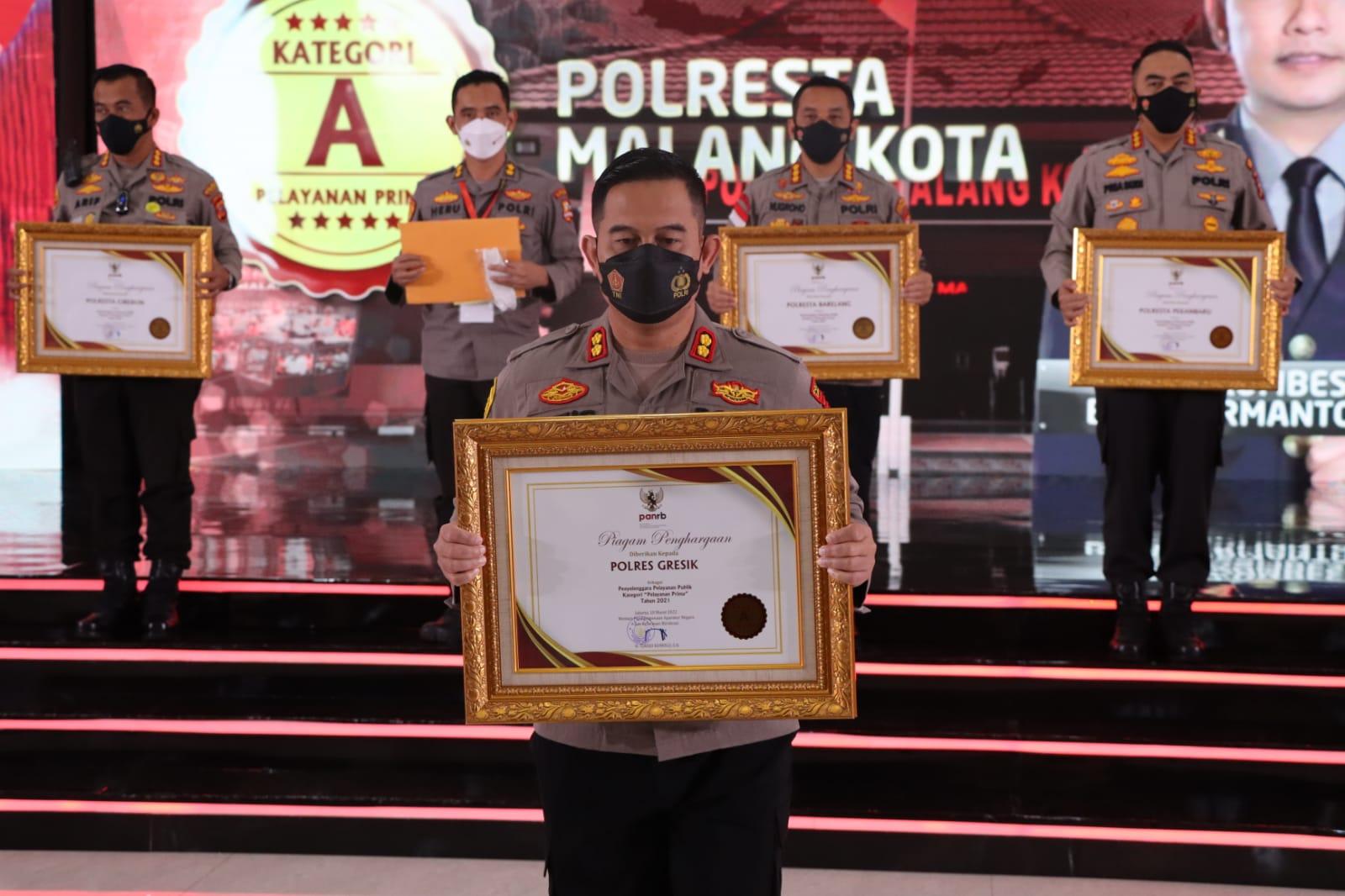 Polres Gresik Dapatkan Penghargaan Pelayanan Prima 2021 dari Kemen PAN-RB