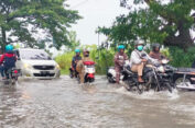 Luapan Kali Lamong Genangi Jalan Raya di Gresik