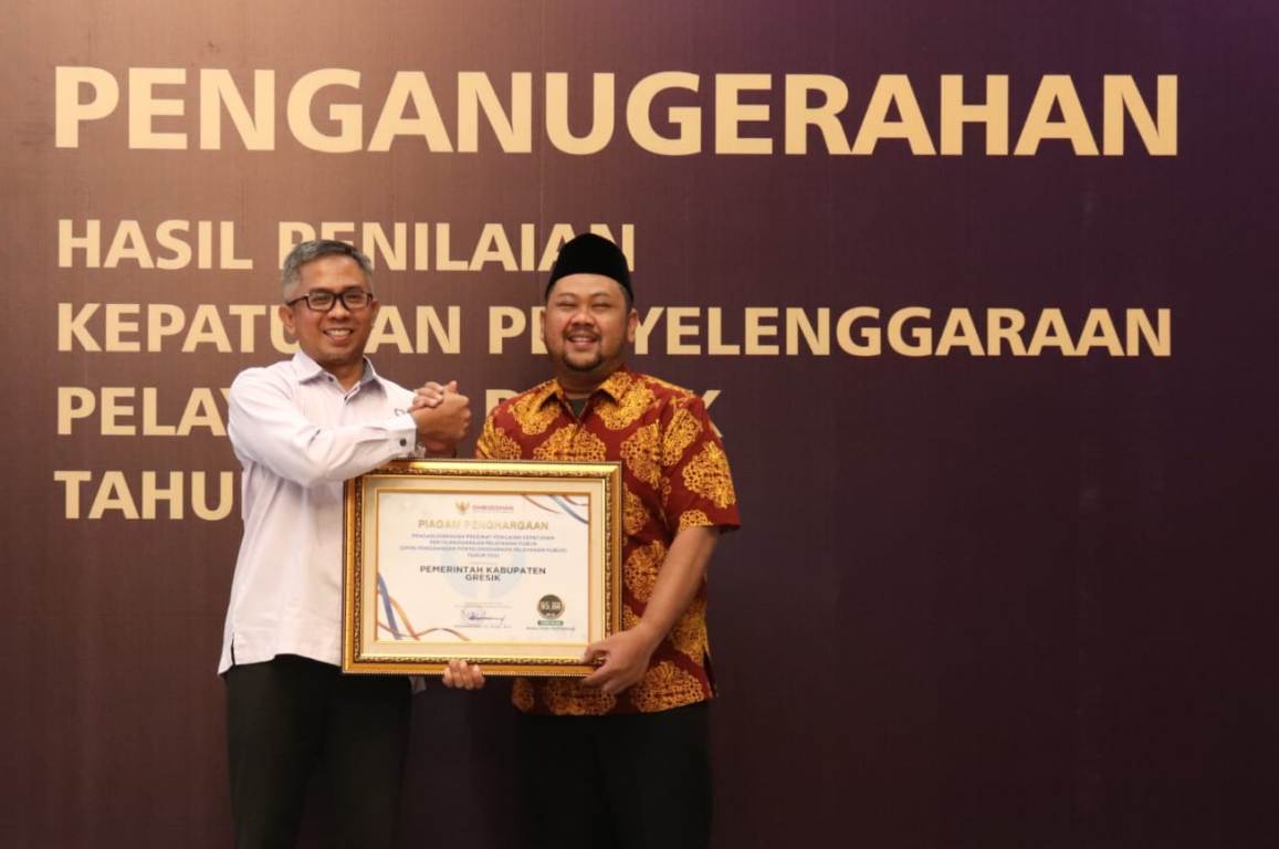 ORI Jatim Beri Penghargaan Pemkab Gresik dalam  Penilaian Kepatuhan Penyelenggaraan Pelayanan Publik
